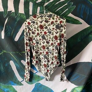 Floral Ribbed Long-Sleeve Bodysuit